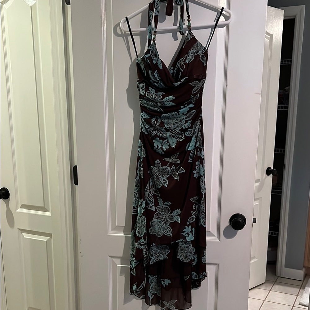 Floral Halter Dress - Brown and Blue